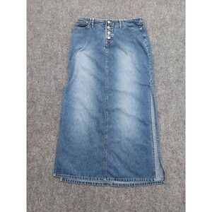 Squeeze Stephen Hardy Skirt Womens 7/8 Blue Denim Long Maxi Button Fly Side Slit